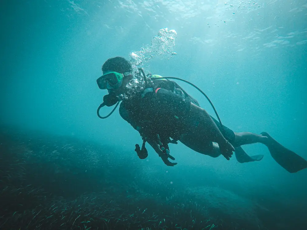 Scuba diving in clear ocean water