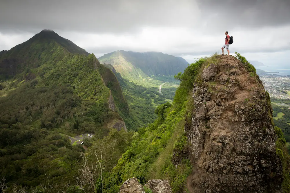 Trekking through a mountain trail