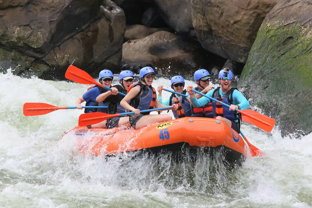 Whitewater rafting on a river