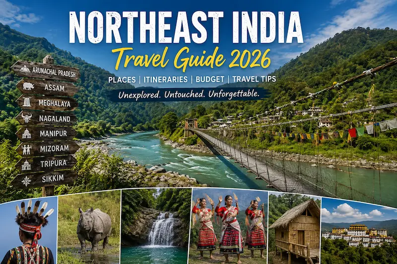 Northeast India travel guide showing landscapes and destinations
