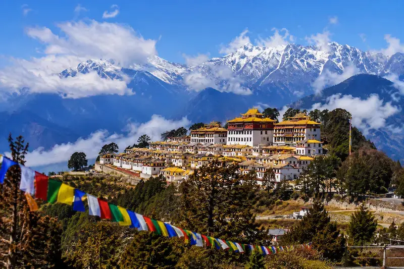 Tawang Monastery and dramatic Himalayan mountains in Arunachal Pradesh