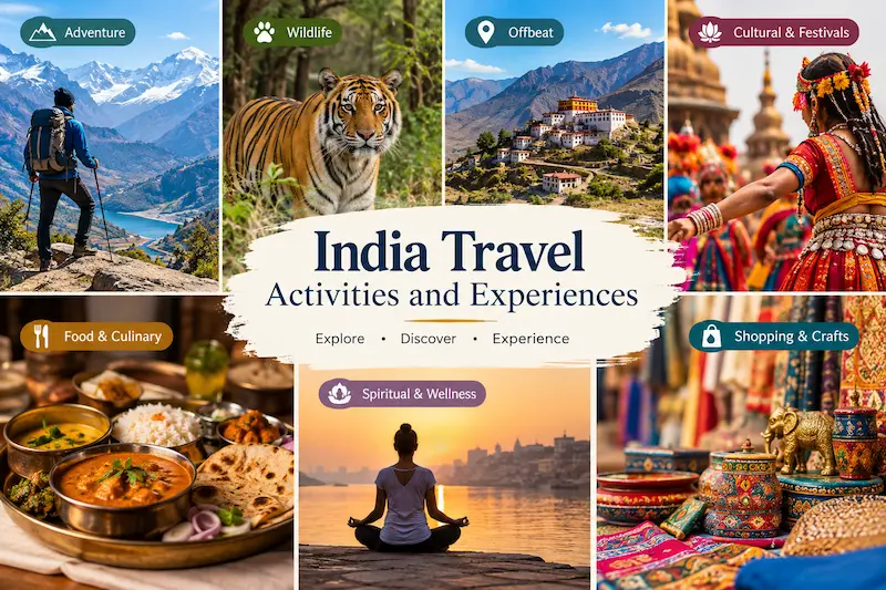 India travel activities and experiences including adventure, wildlife, culture, food and crafts