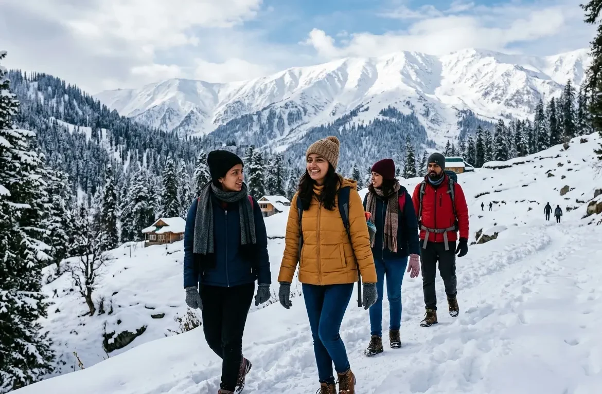 Winter travel in India featuring a couple