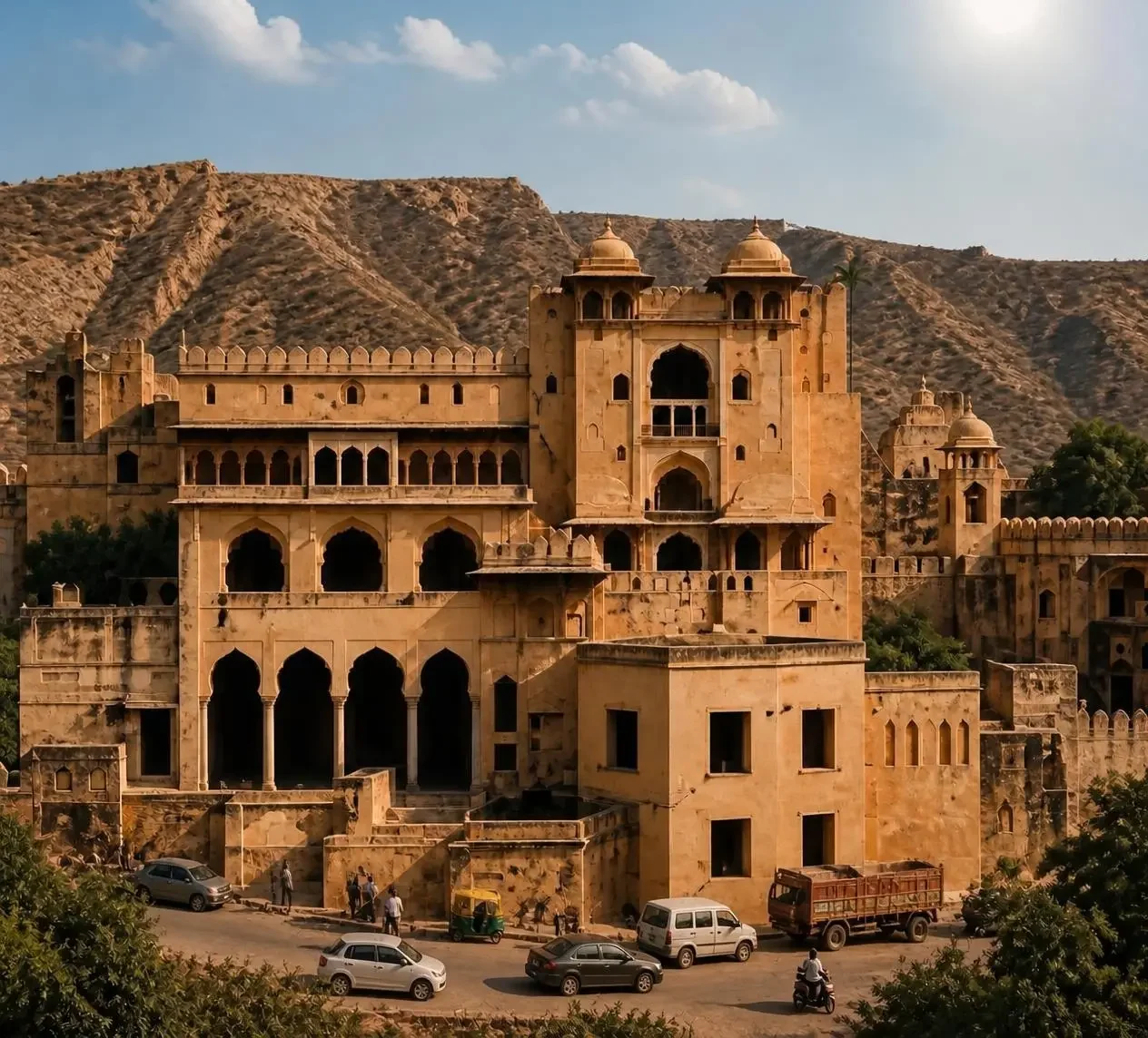 Travel and accommodation in Rajasthan, featuring traditional architecture and regional landscapes